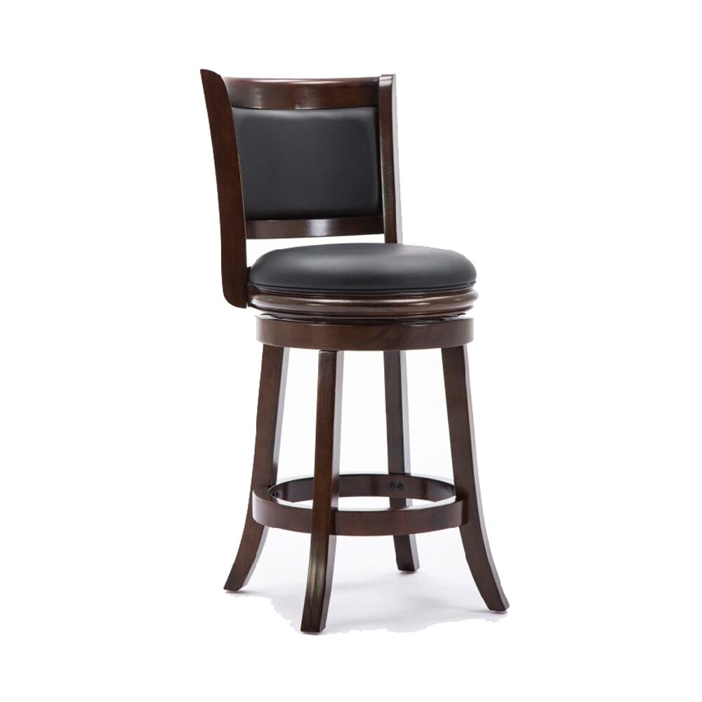 Round Wooden Swivel Counter Stool with Padded Seat and Back， Dark Brown - 19.5 H x 37.5 W x 18 L Inches