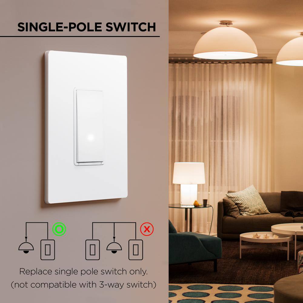 Merkury Innovations Smart Wi-Fi Light Switch White Single Pole with Voice Control Requires Neutral Wire MI-WW107-199W