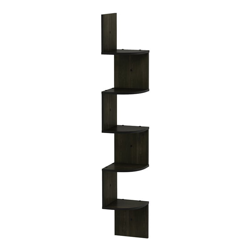 Furinno FR16122EX 5 Tier Wall Mount Floating Radial Corner Shelf& Espresso