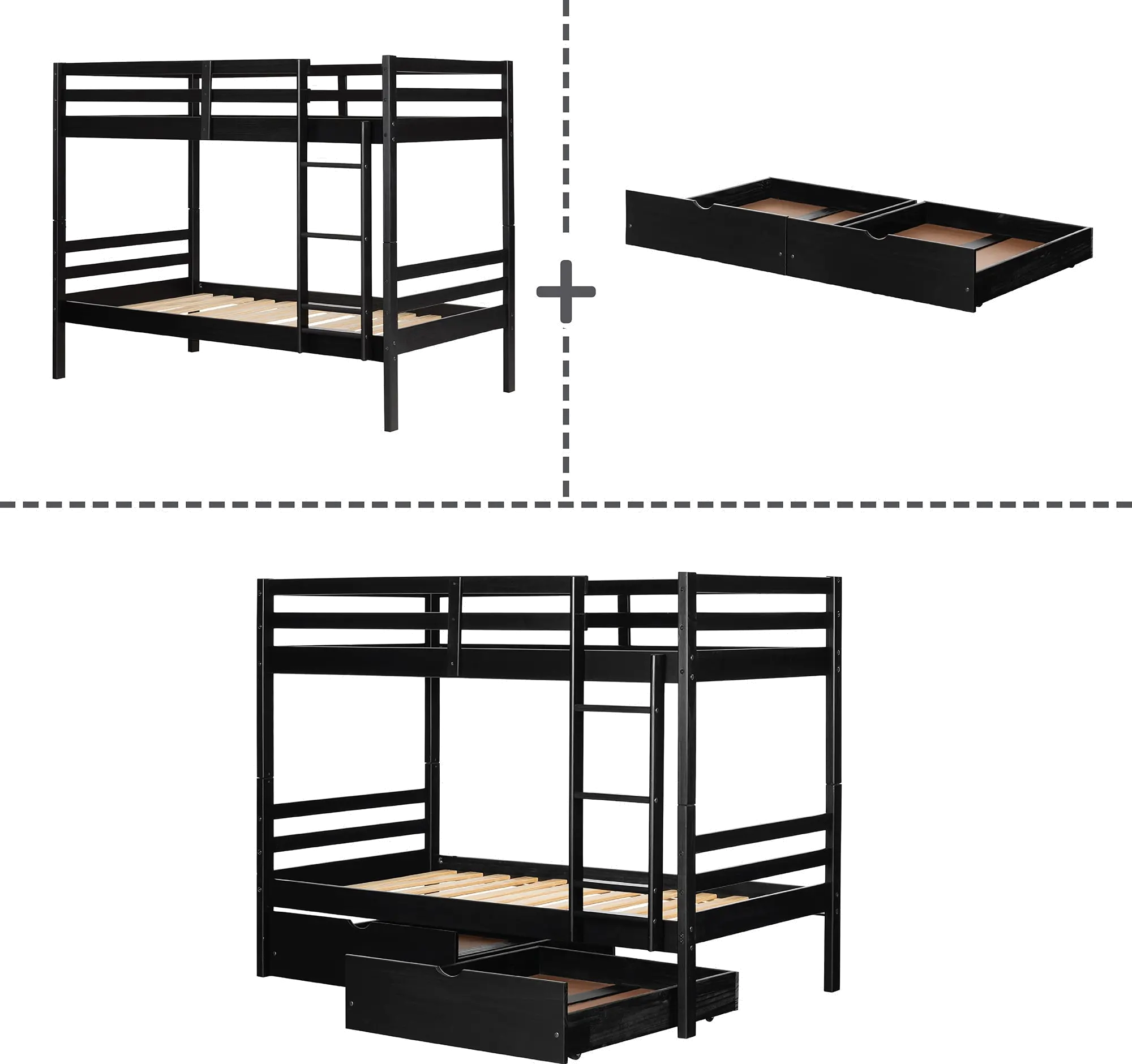 Fakto Black Twin Bunk Beds with Drawers - South Shore