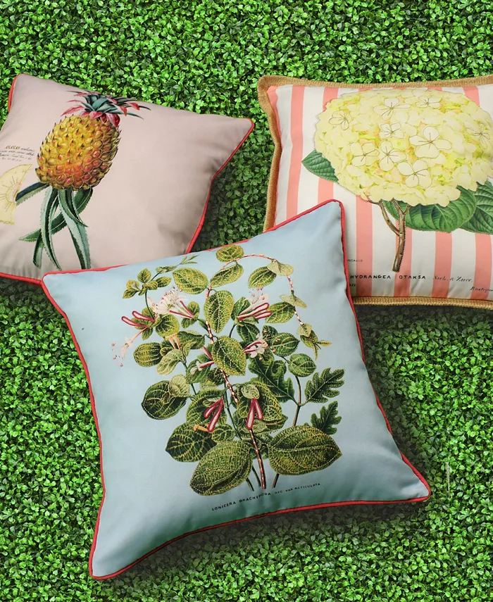 Edie@Home NYBG Indoor， Outdoor Leafy Floral with French Knot Detail Decorative Pillow， 20