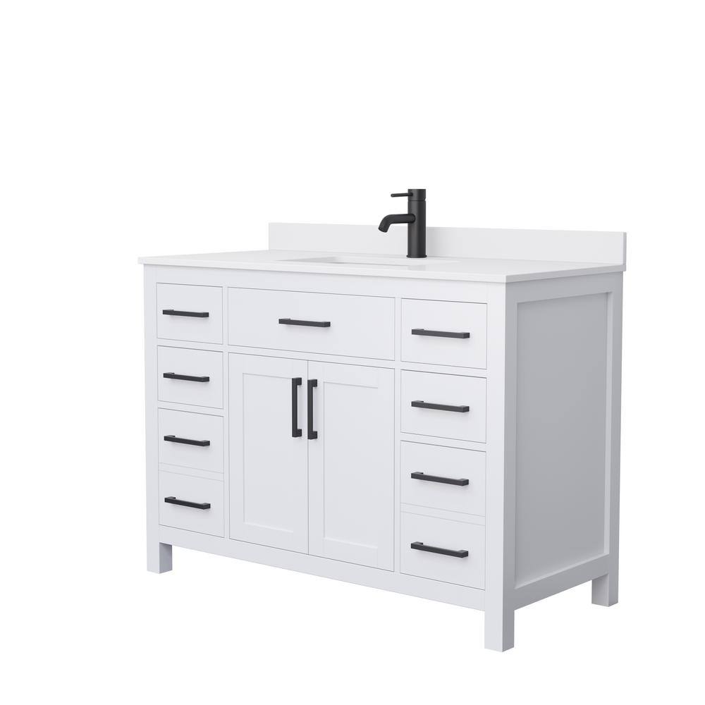 Wyndham Collection Beckett 48 in. W x 22 in. D x 35 in. H Single Sink Bathroom Vanity in White with White Cultured Marble Top WCG242448SWBWCUNSMXX