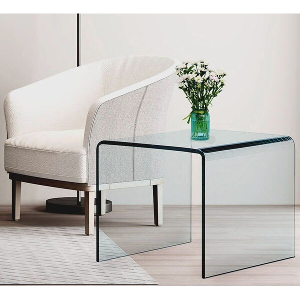 Small Clear Glass Side and End Table， Tempered Glass End Table Small Coffee Table