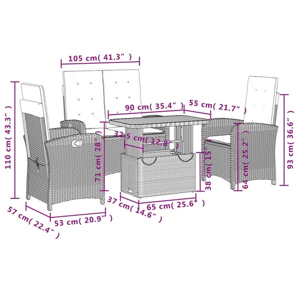 vidaXL Patio Dining Set with Cushions Outdoor Seating Gray Poly Rattan