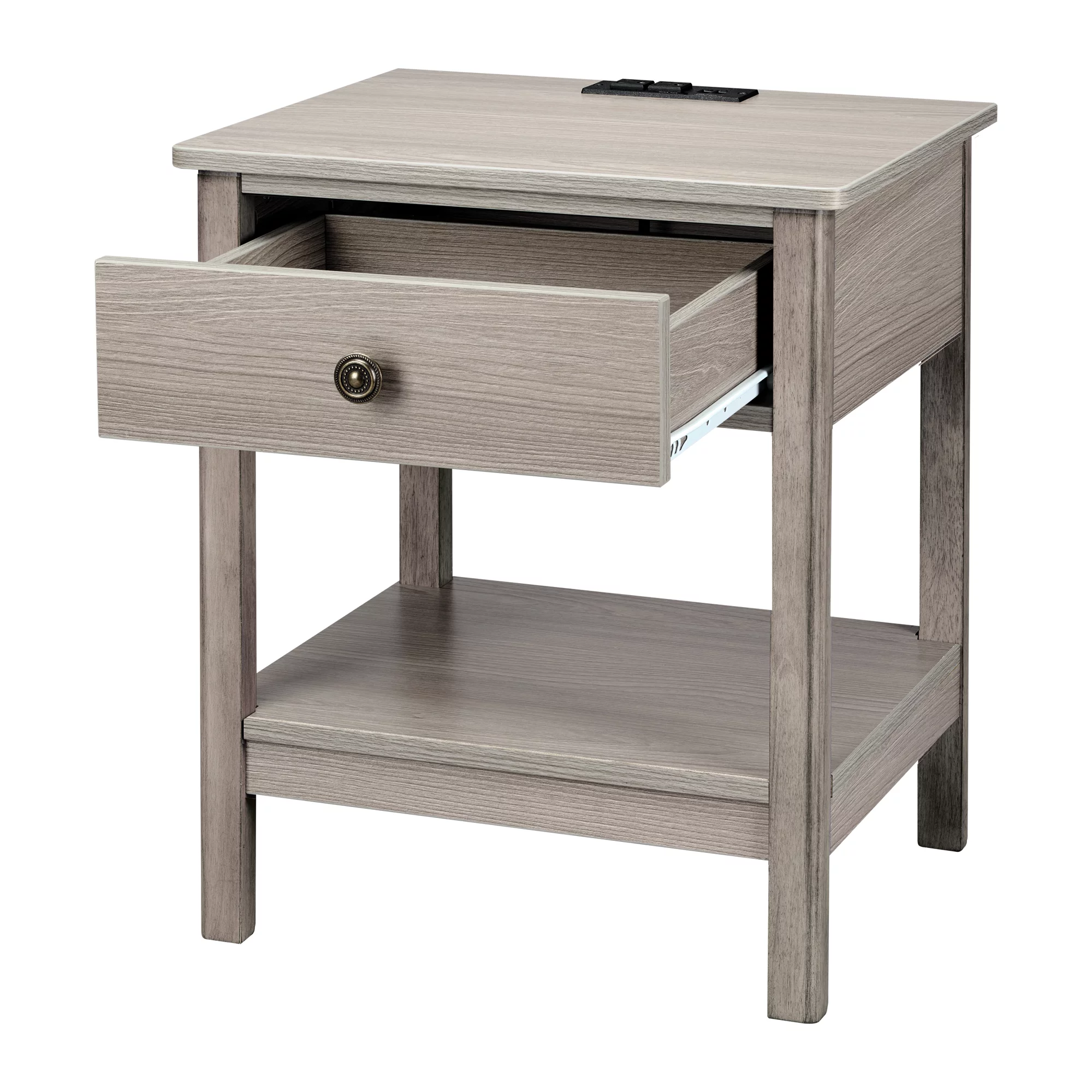 DecorTech Traditional Rectangular End Table with AC Power and USB Charging Ports， Gray