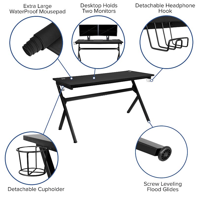 Emma and Oliver Gaming Desk Bundle - Cup/Headset Holder/Mouse Pad Top