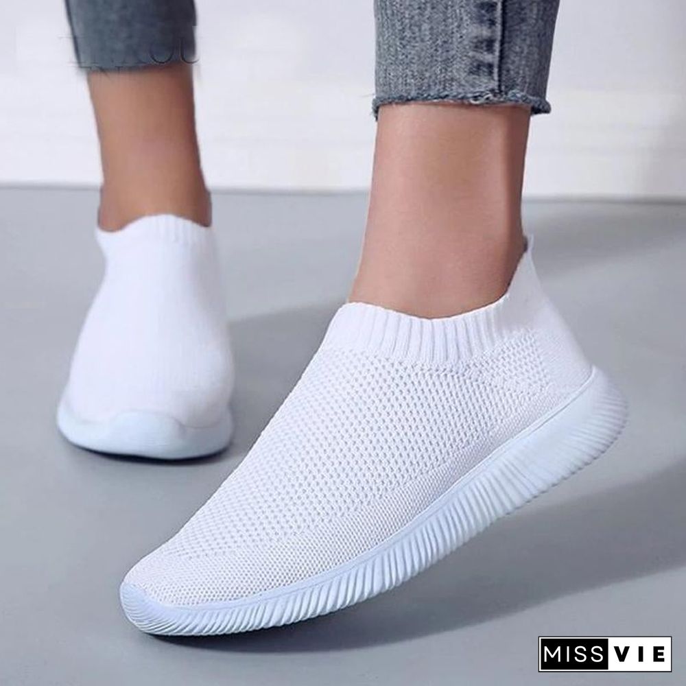 Women Sneakers Female knitted Vulcanized Shoes Casual Slip On Flats Ladies Sock Shoes