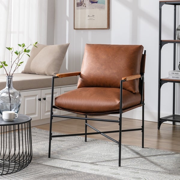 Metal Frame Linen Accent Chair with Thick Padded Backrest and Seat Cushion