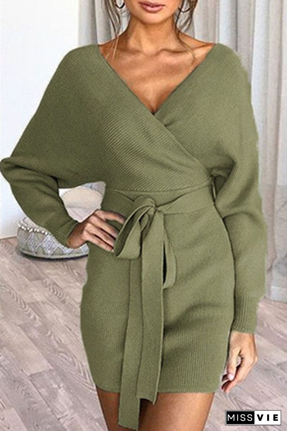 Fashion Casual Solid Split Joint V Neck A Line Dresses