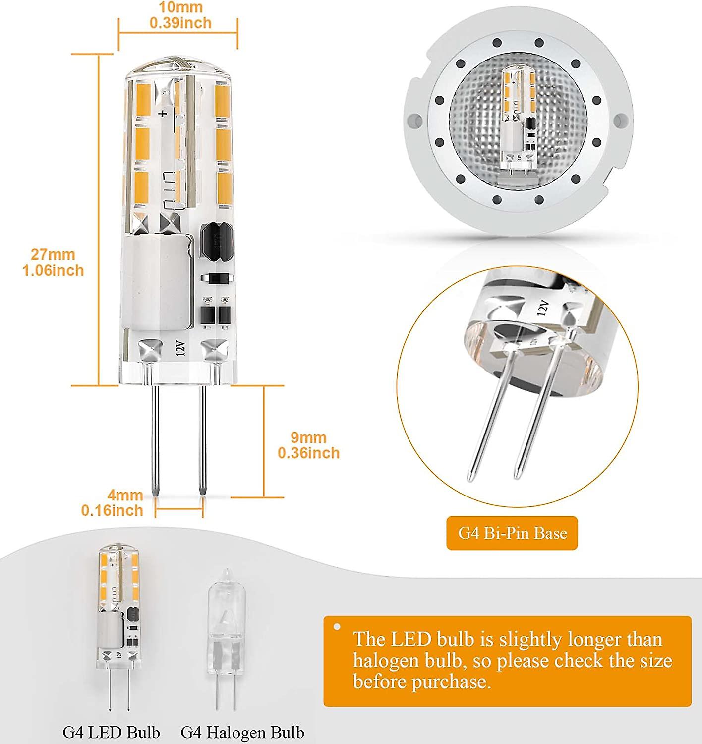10pcs G4 Led Light Bulb，1.4w Equivalent To 10w Halogen Lamp，ac/dc 12v，warm White 3000k，100lm，non-dimmable，energy Saving，360 Beam Angle[energy Class F]