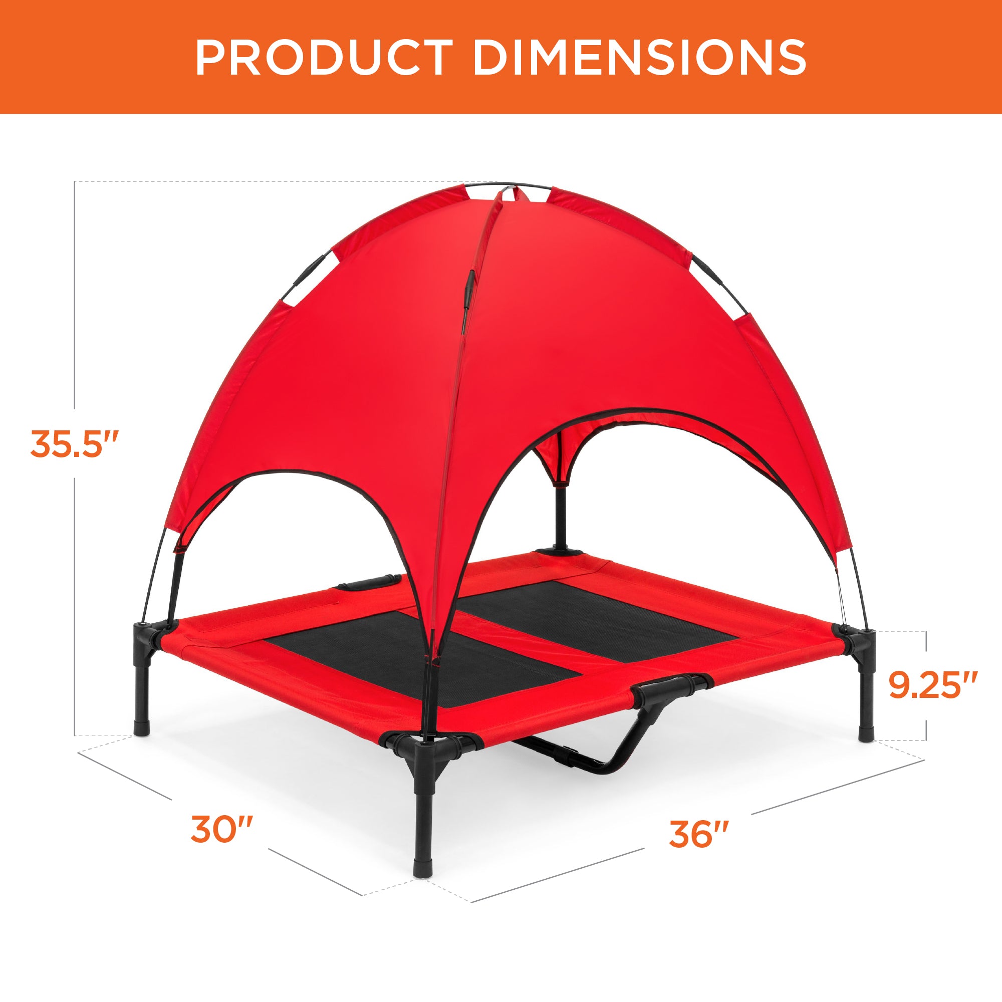 Best Choice Products 36in Outdoor Raised Mesh Cot Cooling Dog Pet Bed w/ Removable Canopy, Travel Bag - Red