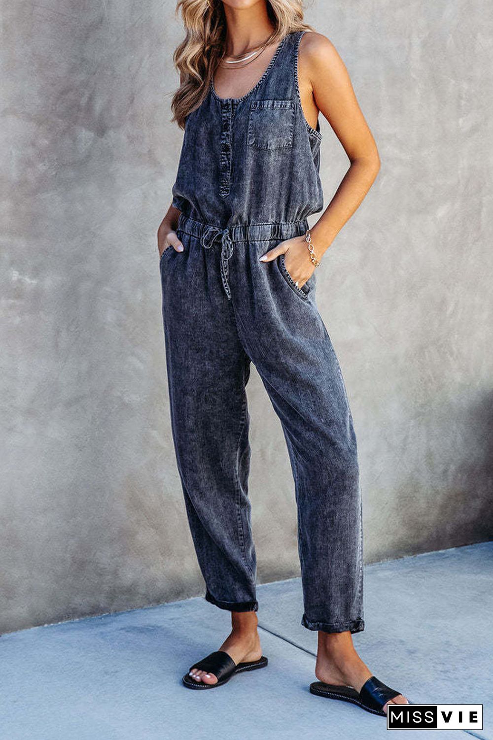 Sleeveless Denim One Piece Jumpsuit