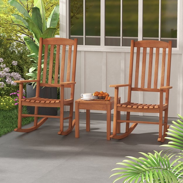 Costway Outdoor Rocking Chair Patio Eucalyptus Wood Rocker Ergonomic Slatted Garden