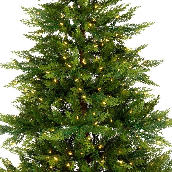 National Tree Company 7.5 ft. Prelit Feel Real Artificial Festive Fern Hinged Christmas Tree with 600 Clear Lights