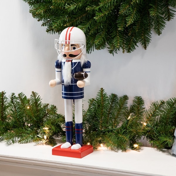 14 Red and White Wooden Christmas Nutcracker Football Player