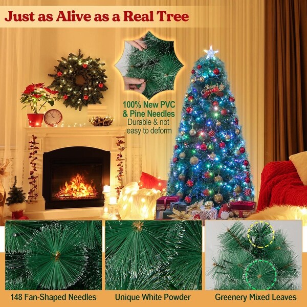 Costway 5FT/6FT/7FT PreLit Fiber Optic Christmas Tree Xmas Decor with