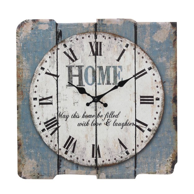 X 15 7 quot Decorative Farmhouse Wooden Wall Clock Blue white Stonebriar Collection