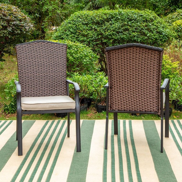 2pk Outdoor Steel Dining Chairs With Fan shaped Back amp Cushions Beige Captiva Designs