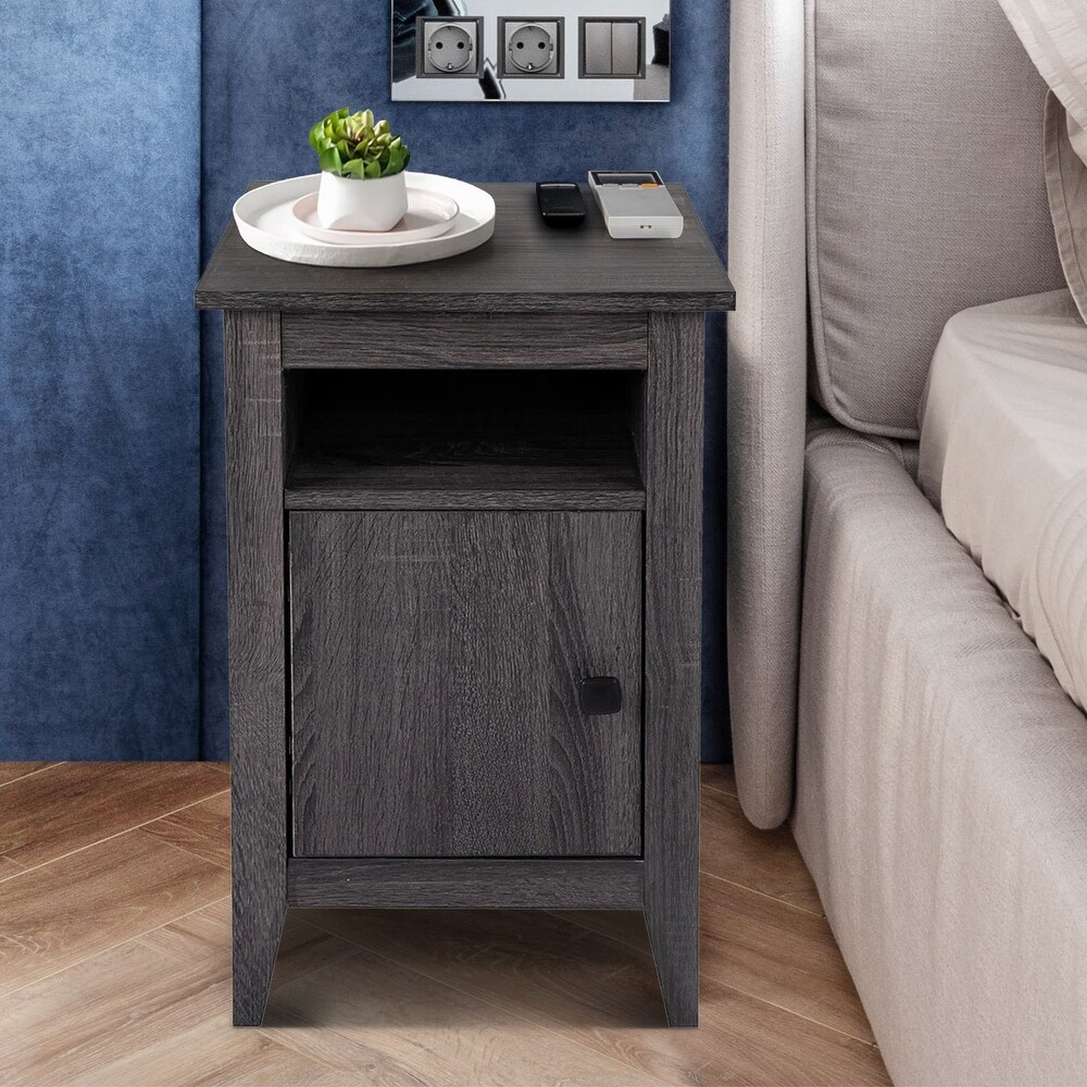 Nightstand with one door storage cabinet and open shelf