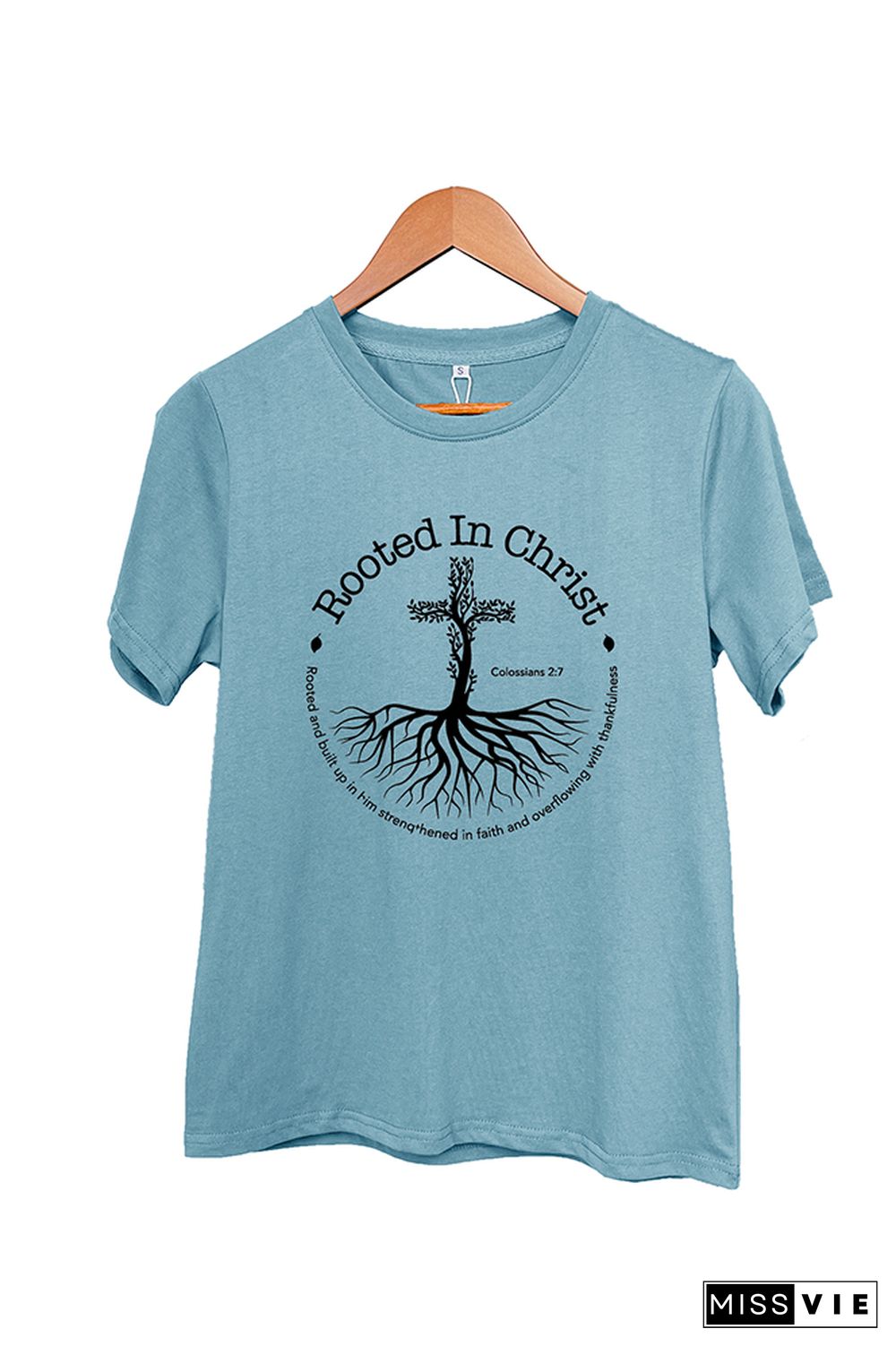 Rooted In Christ Bible Verse Colossians 27 Short Sleeve Graphic Tee Wholesale