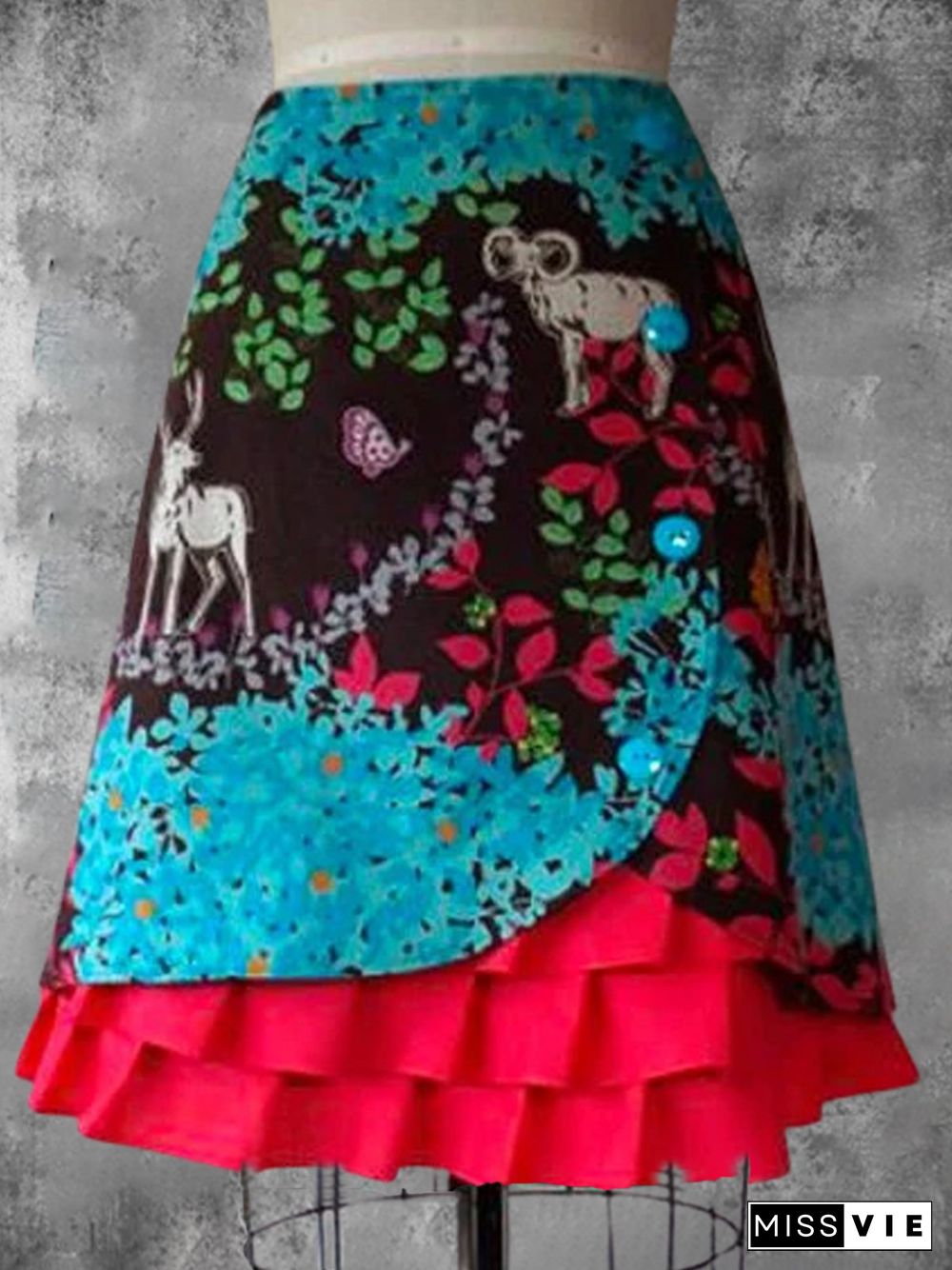 Blue Red Vintage A-Line Skirt