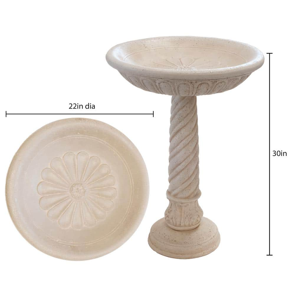 MPG 22 in. Dia Aged White Cast Stone Fiberglass Bird Bath PF6044AW