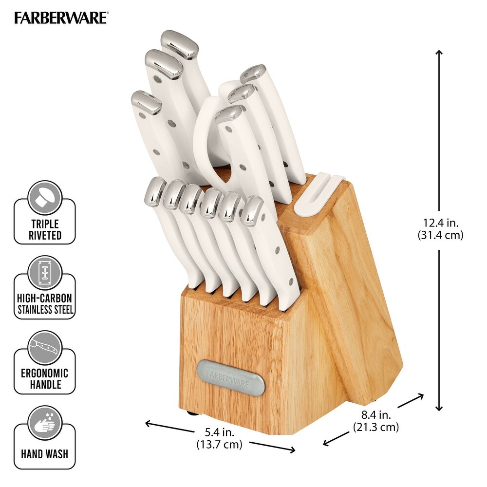 Farberware EdgeKeeper 14 Piece White Cutlery Set with Block   N/A