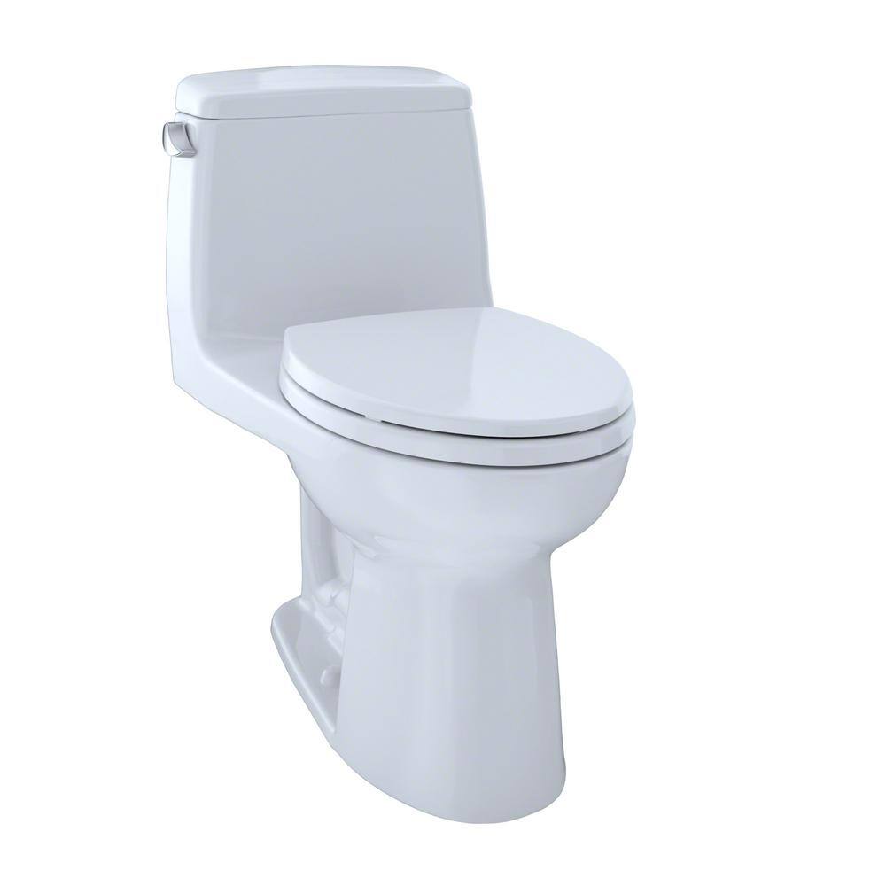 TOTO UltraMax 1-Piece 1.6 GPF Single Flush Elongated ADA Comfort Height Toilet in Cotton White SoftClose Seat Included MS854114SL#01