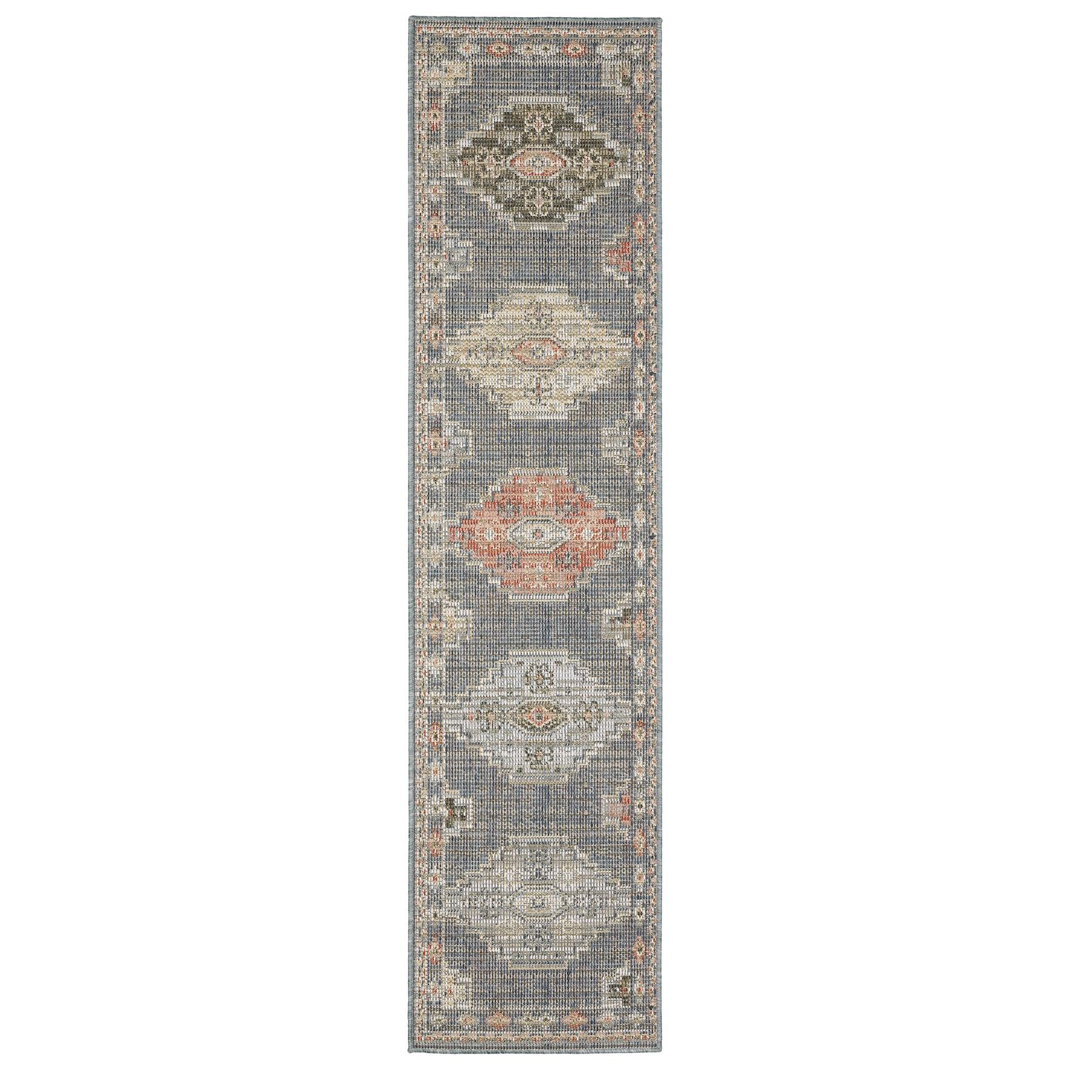 StyleHaven Calla Southwest Traditional Blue Salmon Indoor Outdoor Area Rug