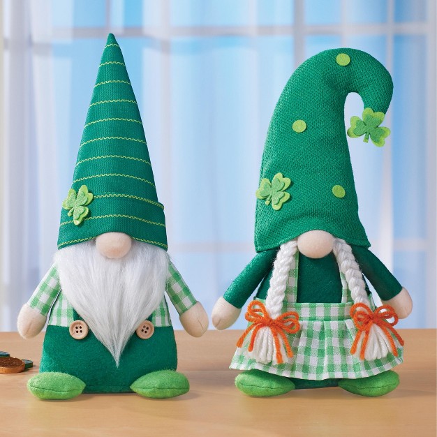 Collections Etc Festive 2 piece Irish Gnome Couple Set 6 X 3 5 X 11