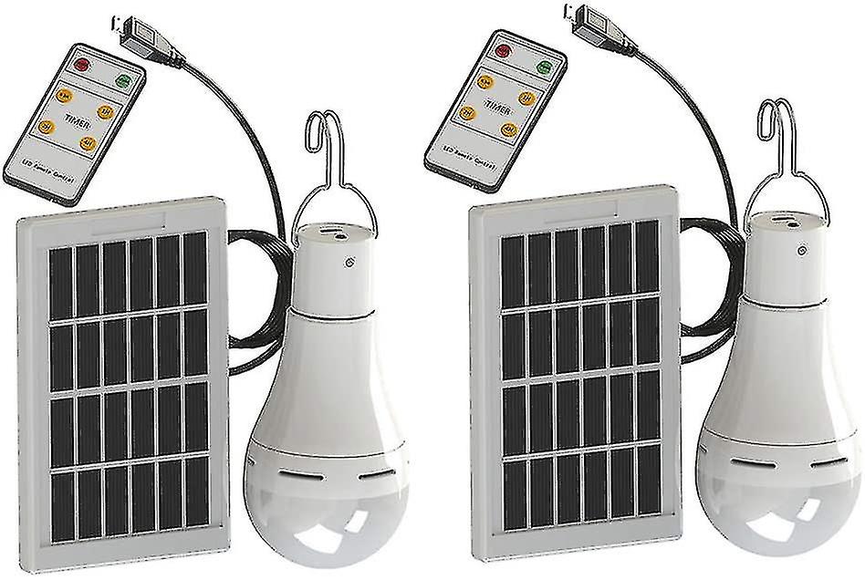 2pcs Led Solar Lamp， 9w Solar Power Super Bright Bulbs With Remote Camping / Emergency Light