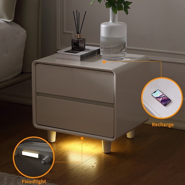 19.68-inch Modern 2-Drawer Nightstand with Sensor Light - - 37552048