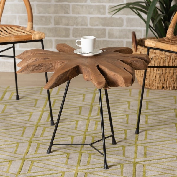 Merci Rustic Natural Brown End Table with Teak Tree Trunk Tabletop