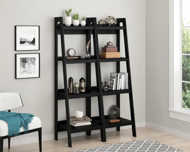 Lawrence Black 4-Shelf Ladder Bookcase Set