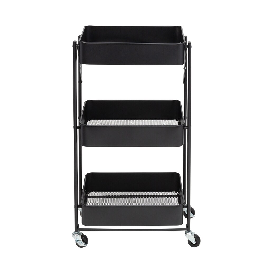 Black Metal Folding 3 Tier Utility Cart