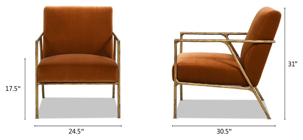 Aerin 24.5 quotHammered Brass Accent Arm Chair  Burnt Orange   Contemporary   Armchairs And Accent Chairs   by Jennifer Taylor Home  Houzz