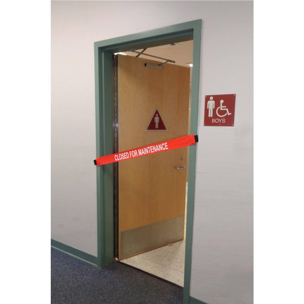 Magnetic Door Barrier Nylon Safety Barrier with Magnetic Ends Closed for Maintenance Imprint Fits up to a Standard 36 in. W Doorway CFM-01