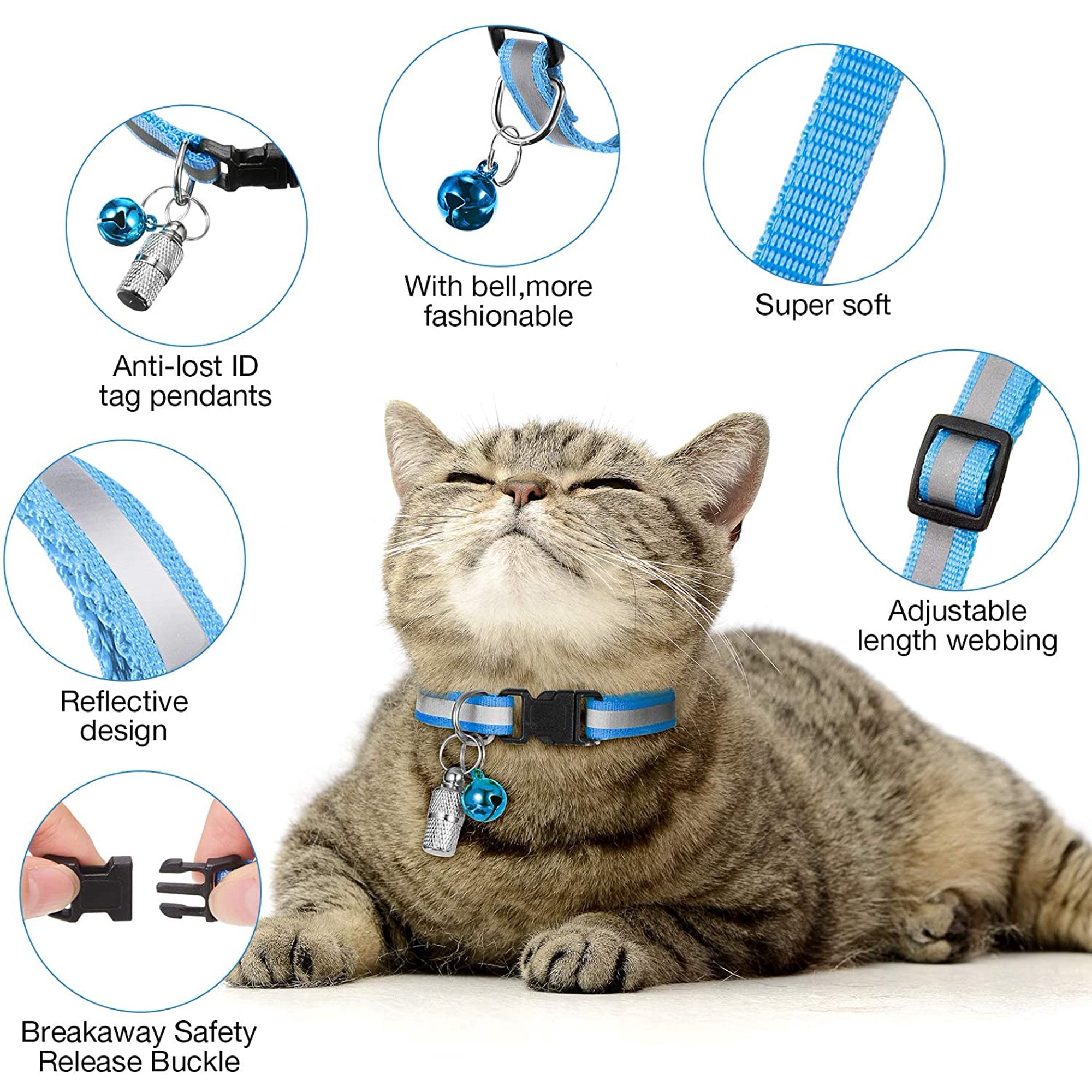 18 Piece Reflective Cat Collars with Bell Adjustable Durable Nylon Cat Collars with Safety Buckles