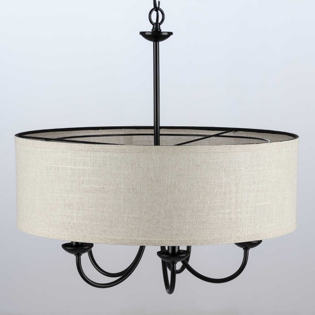 Progress Lighting Drum Shade Collection 5 light Pendant Black Finish Harvest Linen Shade