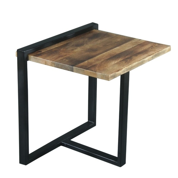 BrownandBlack Industrial Rectangular End Table Wooden Top Metal Frame