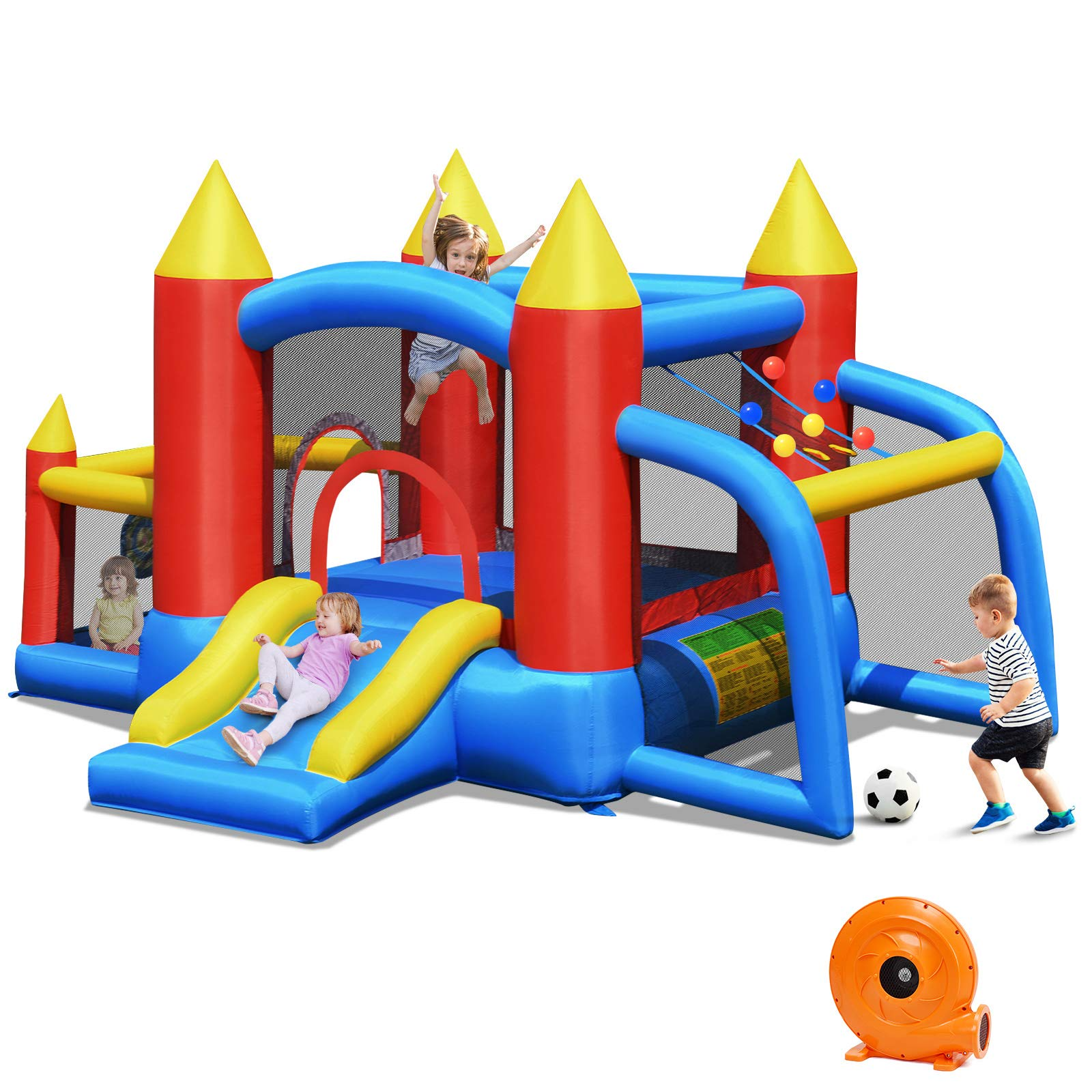 BOUNTECH Inflatable Bounce House, 6 in 1 Jump 'n Slide Bouncer w/ Large Jumping Area (with 740W Air Blower)