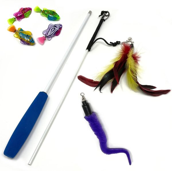 Pet Fit For Life 4-Piece Bundle Interactive Swimming Fish + Feather Wand Cat Toy