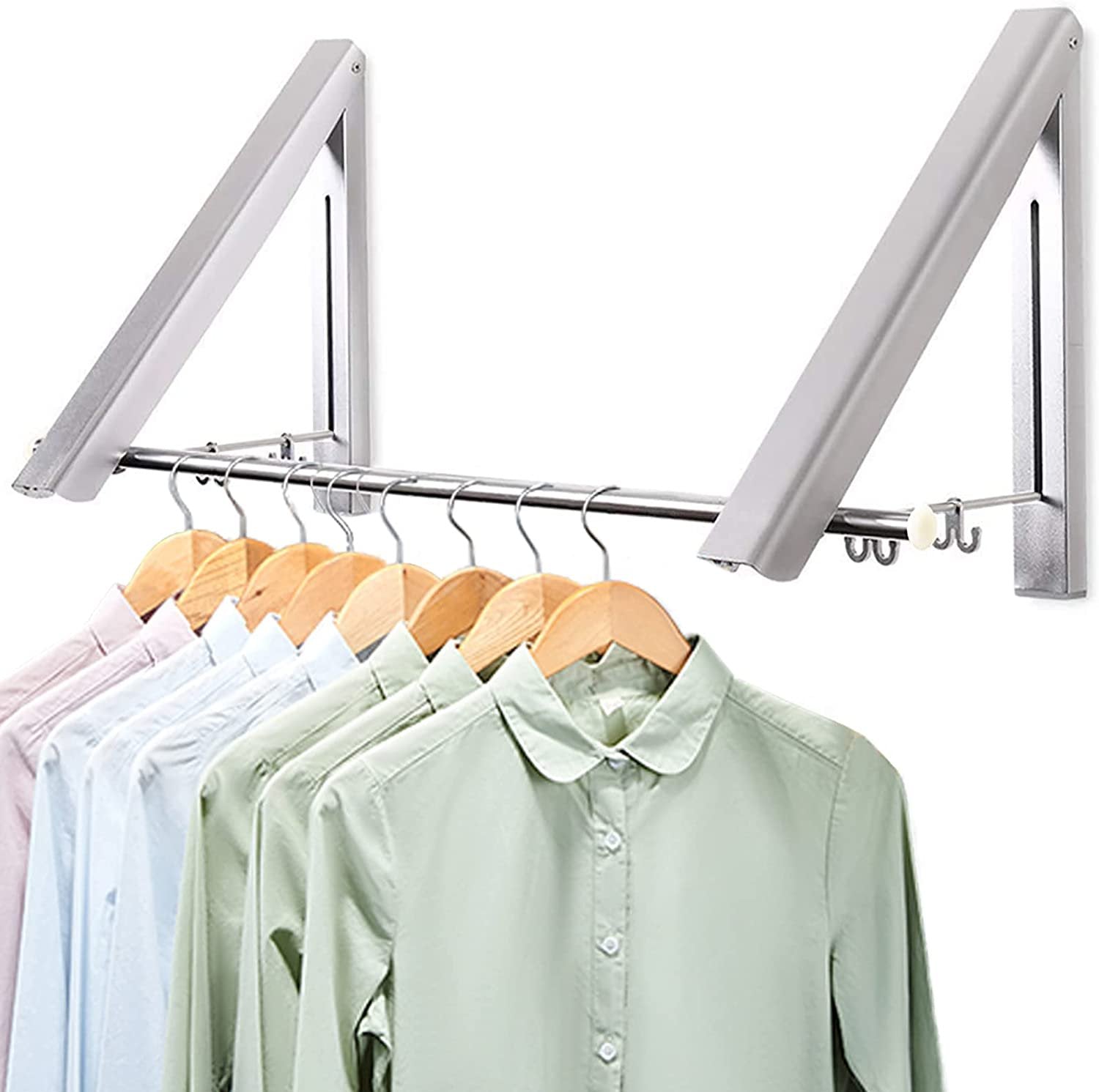 Retractable Clothes Hanger Rack,Wall Mounted Clothes Rack,Foldable Clothes Hook with Clothes Rail,Aluminum Laundry Drying Rack for Balcony, Bedroom, Bathroom, Indoor, Outdoor