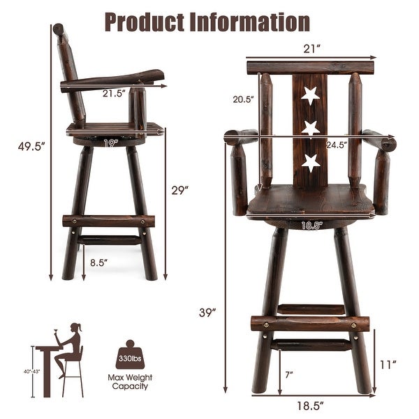 Costway Set of 2 Wooden Bar Stools Swivel Bar Height Kitchen Patio - See Details