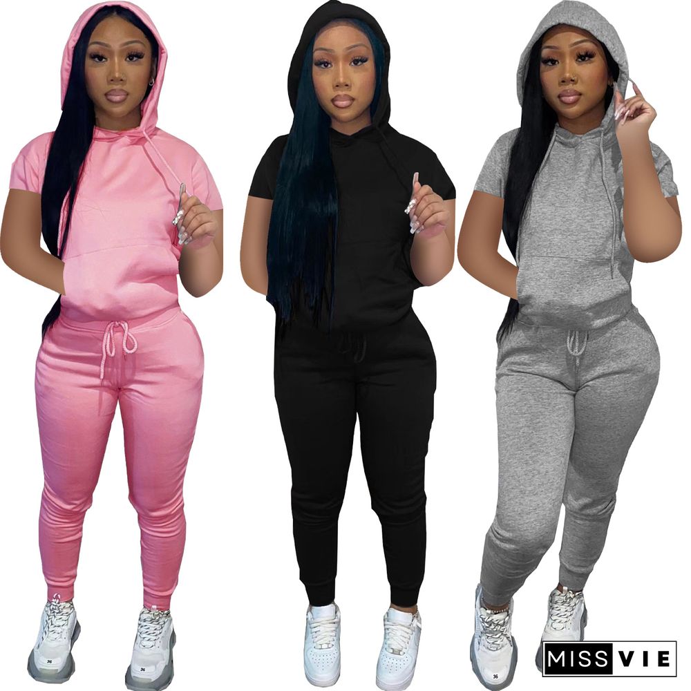 Fashion Sports Sweatshirt Hooded Short Sleeve Suit