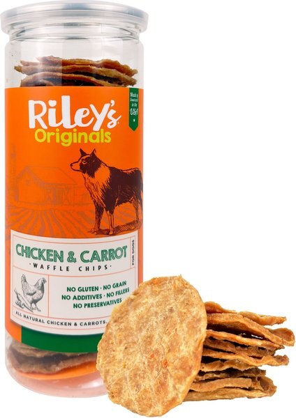 Riley's Originals All Natural Waffles Chicken and Carrot Chips Flavored Jerky Dog Treats， 6-oz bag