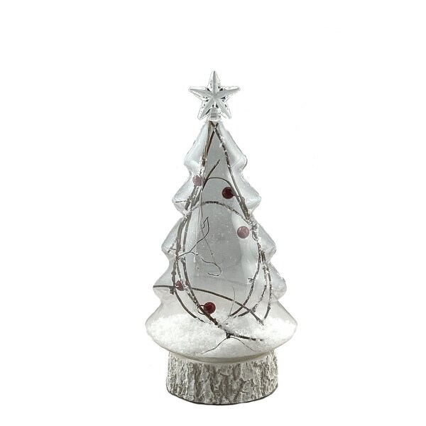 Glass Tree With Snow And Led Lit Twigs Figurine