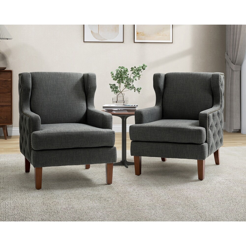 Gerald Classic Polyester Wingback Chair With Button Tufted Body Set Of 2 By HULALA HOME