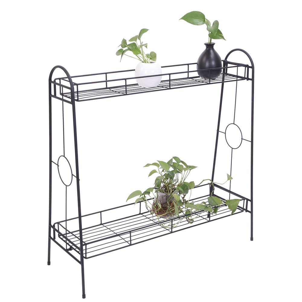 SalonMore 2-Shelf Stripe Pattern Tray Metal Flower Pot Rack Plant Display Stand Shelf Holder Decor