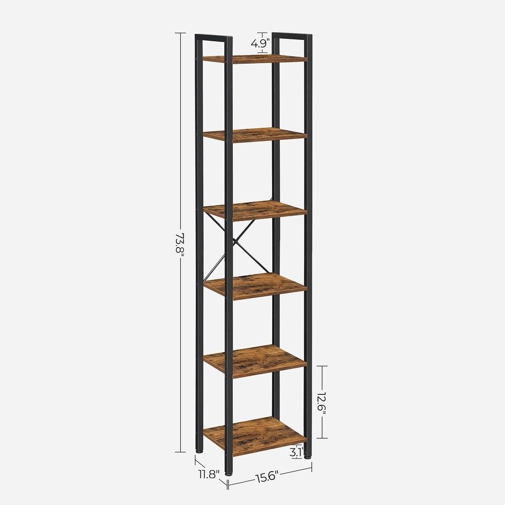 Bookshelf  Narrow Bookcase  Small Multi Tier Bookshelf  Rustic Brown and Black